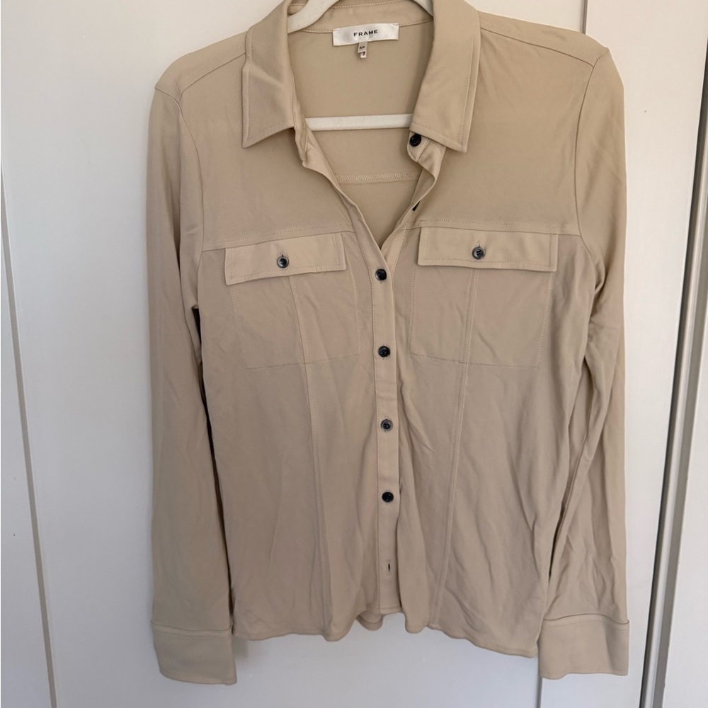 Frame Denim Beige Button-Up Blouse